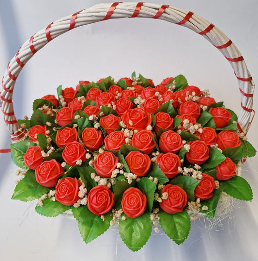 🌹Кошница „50 Рози Любов“❤️ – Ръчно Изработени Ароматни Сапунени Цветя