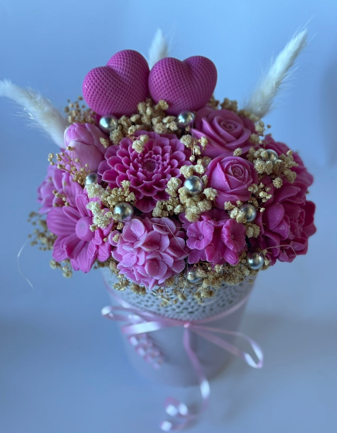 Букет❤️❤️"Две Сърца Една Любов"❤️❤️ – Ръчно Изработени Ароматни Сапунени Цветя🌸