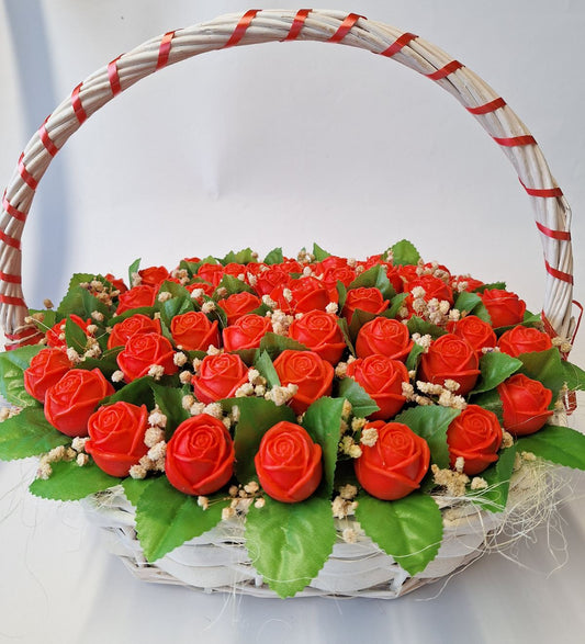 🌹Кошница „50 Рози Любов“❤️ – Ръчно Изработени Ароматни Сапунени Цветя