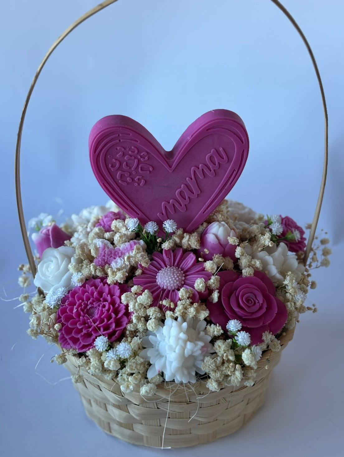 Букет💗"Сърце за мама"💗в розово🌺 – Ръчно Изработени Ароматни Сапунени Цветя🌸