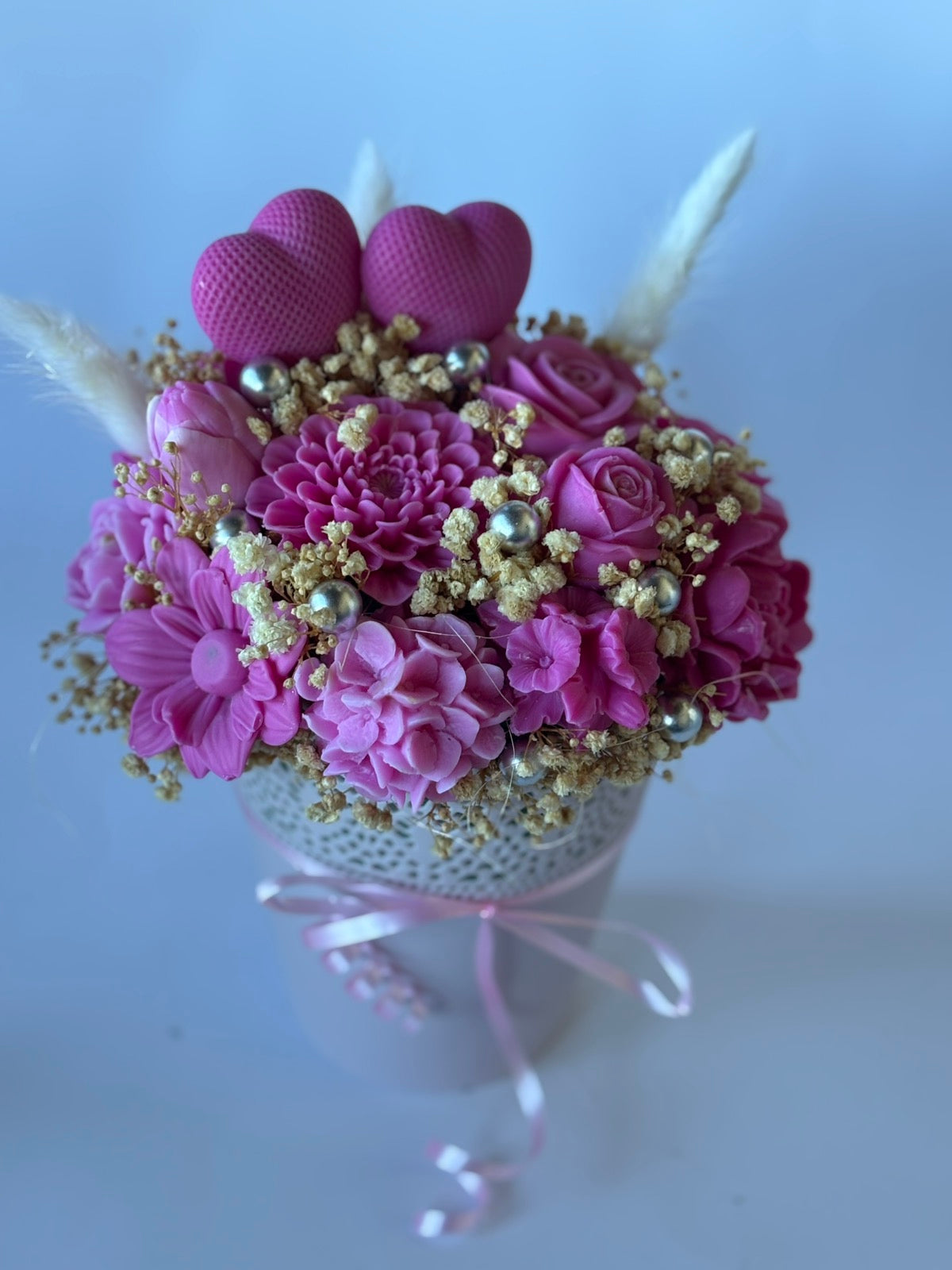 Букет❤️❤️"Две Сърца Една Любов"❤️❤️ – Ръчно Изработени Ароматни Сапунени Цветя🌸