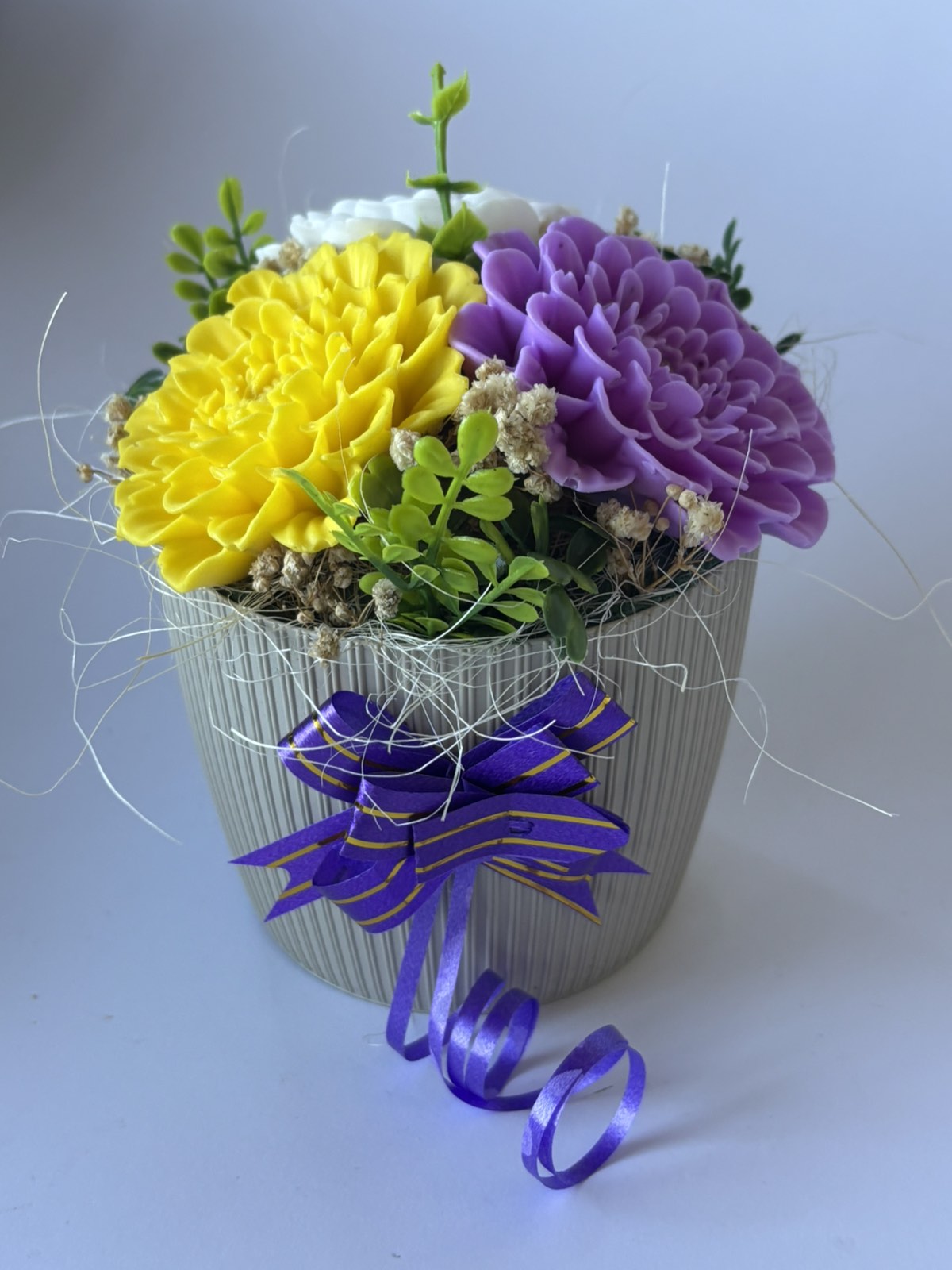 Букет🍋💜🤍"Лимонена Лавандула"🍋💜🤍– Ръчно Изработени Ароматни Сапунени Цветя