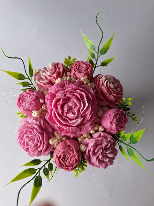 Букет 🌸"Розова стихия"🌸в черна кашпа. Ръчно Изработени Ароматни Сапунени Цветя