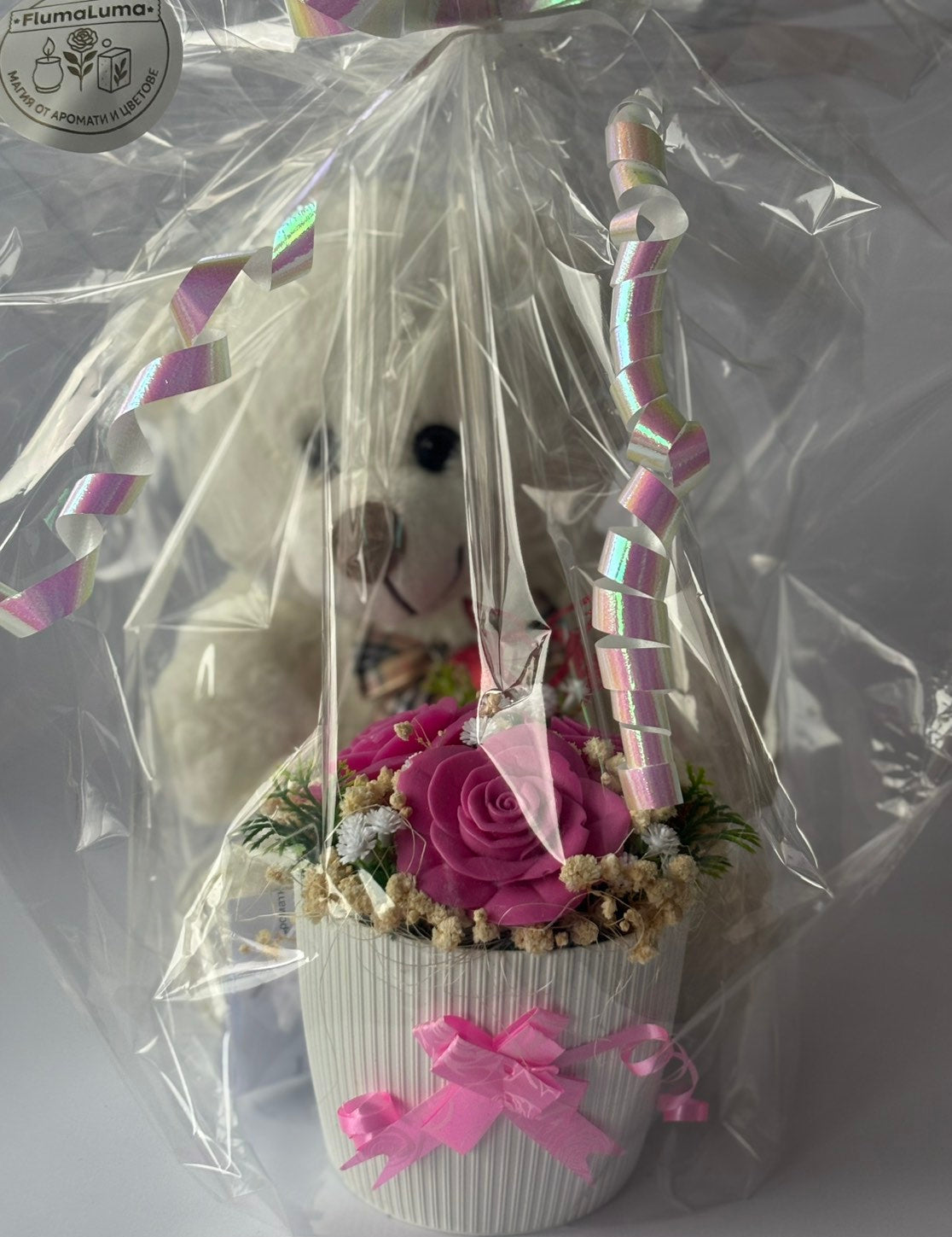 Букет+изненада🐻🌹"Нежност за гушкане"🐻🌹 Ръчно Изработени Ароматни Сапунени Цветя